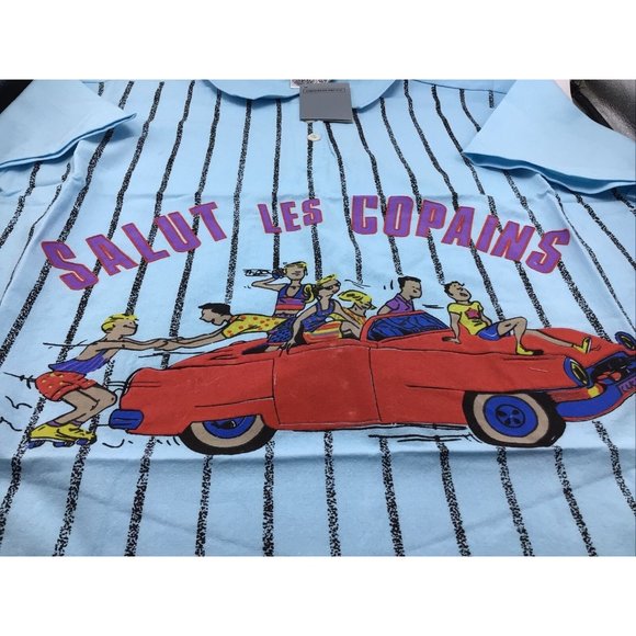 Caribbean Pacific Womens L Blue Graphic Polo Shirt Pocket Vtg 80s NWT Car People - Picture 2 of 12